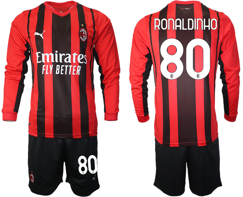 Men 2021-2022 Club Ac Milan home red Long Sleeve #80 Soccer Jersey